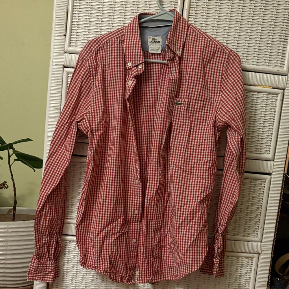Lacoste Men's Burnt Orange Gingham Button-Down Shirt